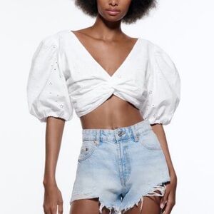 Zara Eyelet Twist Front Crop top